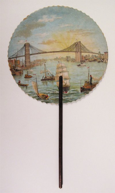 Herdenkingswaaier bedrukt met scène van de Brooklyn Bridge door American School
