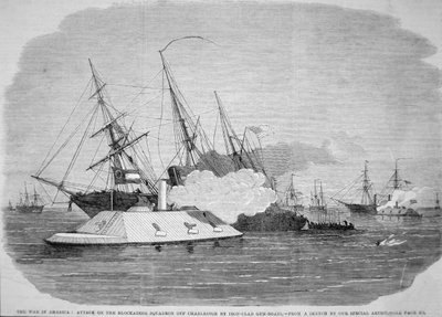 Confederate ironclads vallen de federale blokkadesquadron aan bij Charleston, 4 april 1863 door American School
