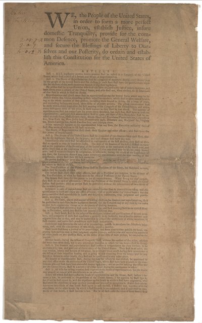 Grondwet, eerste druk, gedrukt door Dunlap & Claypoole, 17-19 september 1787 door American School