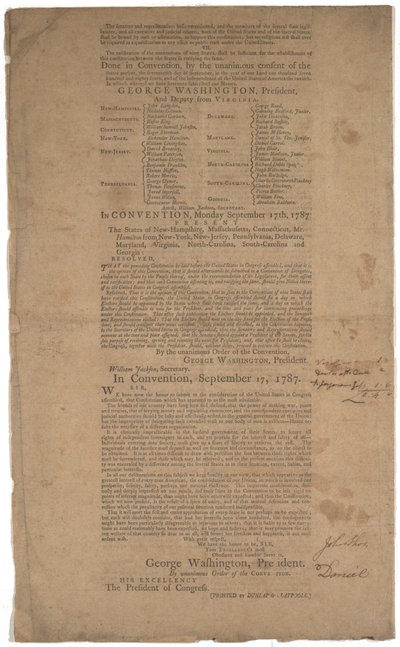 Grondwet, eerste druk, gedrukt door Dunlap & Claypoole, 17-19 september 1787 door American School