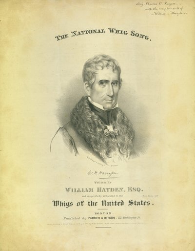 Omslag van het blad The National Whig Song, door William Hayden, uitgegeven door Parker & Diston, Boston, 1840 door American School