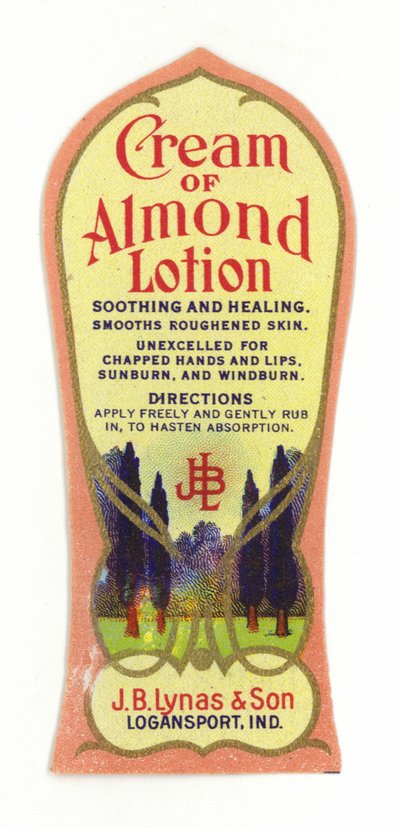 Amandellotion etiket, J B Lynas & Son door American School