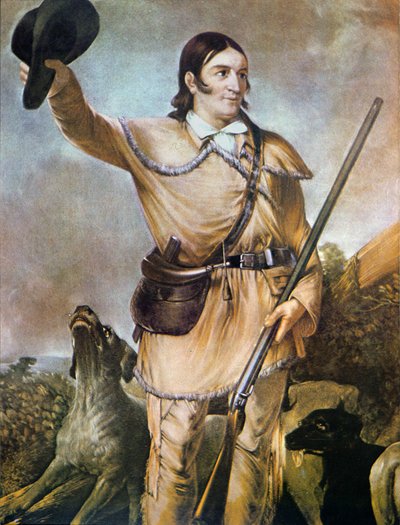 David (Davy) Crockett (1786-1836) met zijn jachthonden in 1836 door American School