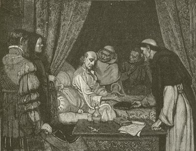 Sterfbed van Copernicus, naar het schilderij van E Blair Leighton door American School