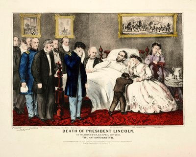 Dood van president Lincoln, in Washington, DC, 15 april 1865, uitgegeven 1865 door American School