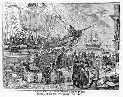 Vernietiging van thee in de haven van Boston in 1773 door American School