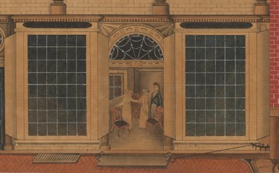 (detail) van de winkel en het magazijn van Duncan Phyfe aan Fulton Street in New York City, c.1816-1817 door American School