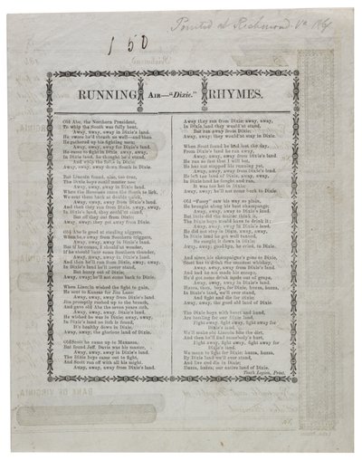 Dixie gedrukt op de achterkant van een vel cheques, 1861 door American School