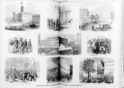 Oproer in New York, opwindende scènes tijdens het schrikbewind, 1863 door American School