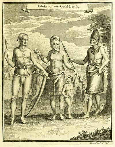 Kleding van de mensen van Kaap Lope Gonsalvo en Rio Gabon, illustratie uit 
