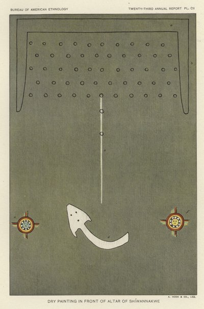 Droog schilderij voor altaar van Shiwannakwe (kleurenlitho) door American School