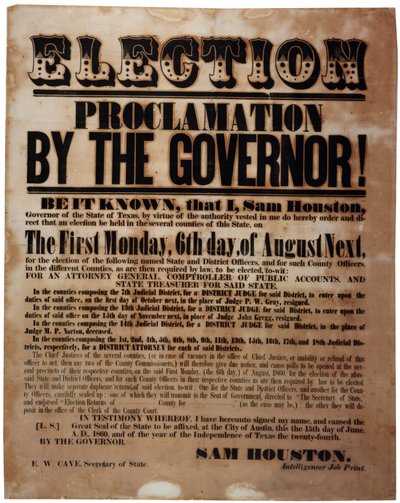 Verkiezingsproclamatie door de gouverneur! (verkiezingen voor de burgeroorlog), 15 juni 1860 door American School