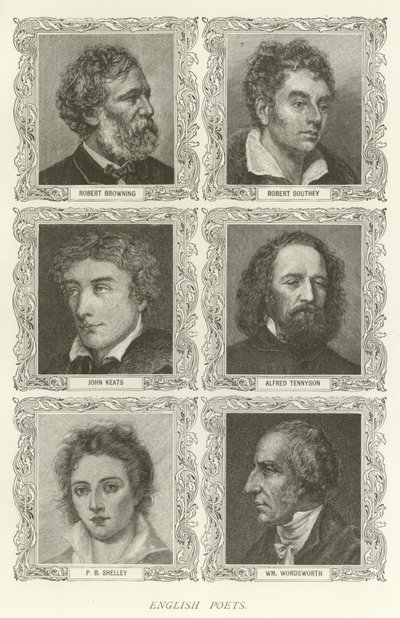 Engelse dichters, Robert Browning, Robert Southey, John Keats, Alfred Tennyson, P B Shelley, William Wordsworth door American School