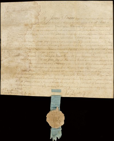 Ingesloten proclamatie die de vrijheid van de stad verleent aan John Jay door American School