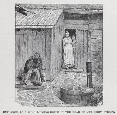 Ingang naar een schuur logeerhuis achter Mulberry Street (litho) door American School