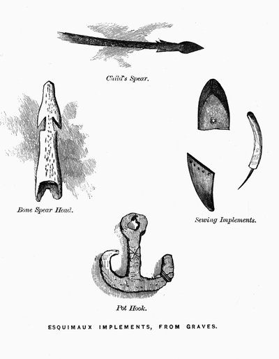 Eskimo jachtgereedschap - Elisha Kent Kane, Arctic Explorations in de jaren 1853-1855, vol. 1, p. 52, Philadelphia door American School