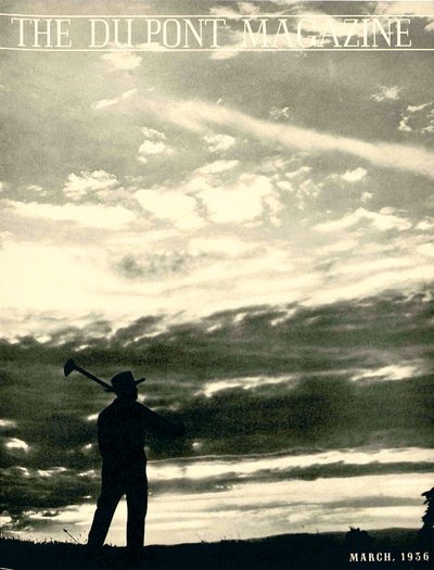 Boer in het veld, voorpagina van het DuPont Magazine, maart 1936 door American School