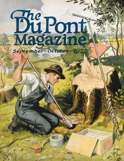 Boer plant DuPont dynamiet, vooromslag van het DuPont Magazine, september-oktober 1922 door American School
