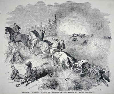 Federale artillerie neemt positie in bij de Slag om South Mountain, september 1862 door American School