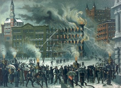 Brand in het New York World-gebouw, opgedragen aan Onze Dappere Brandweermannen, uitgegeven door W.M. Bruns, 1882 door American School