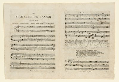 Eerste editie van de bladmuziek voor "The Star Spangled Banner. Een Patriottisch door American School