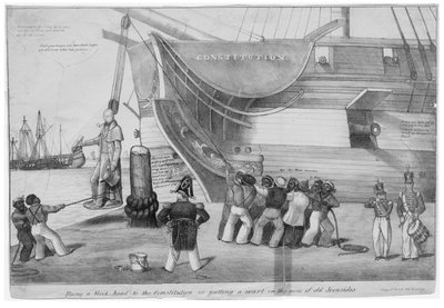Een blokhoofd aan de Grondwet bevestigen, of, Een wrat op de neus van oude Ironsides zetten, ca. 1832 door American School