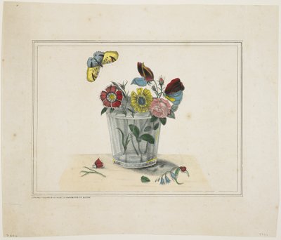 Bloemen in een glas, met vlinder door American School