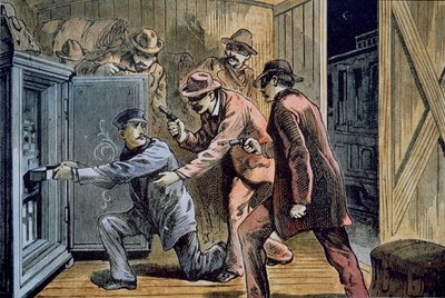 Frank en Jesse James bende beroven de expreswagen van een trein in 1879 door American School