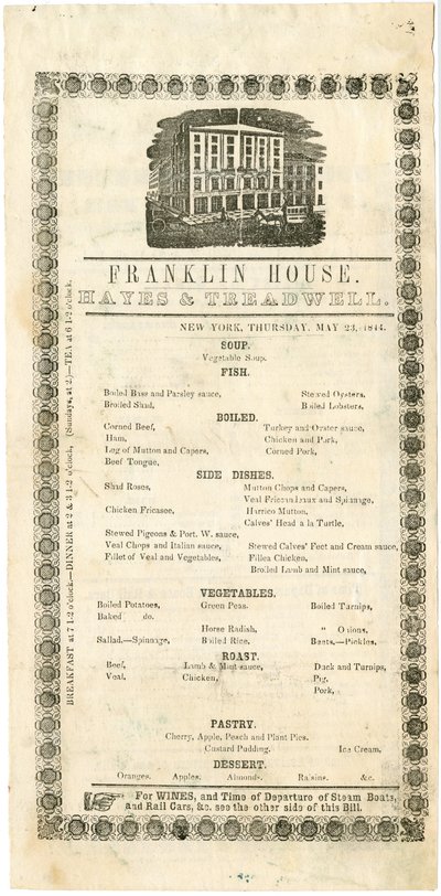 Franklin House Menu voor 23 mei 1844, 1844 door American School