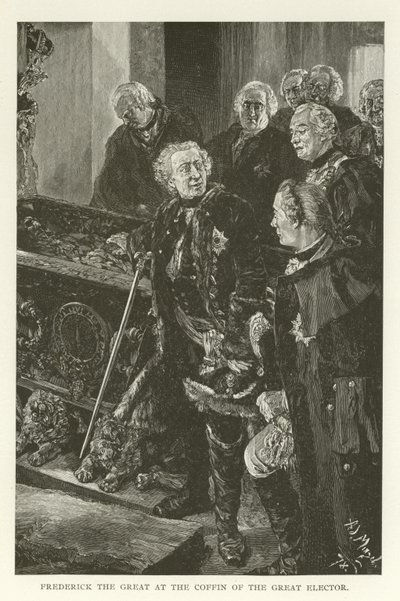 Frederik de Grote bij de kist van de Grote Keurvorst door American School
