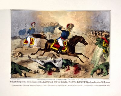 Dappere aanval van de Kentuckians bij de slag om Buena Vista, 23 februari 1847. 23nd 1847 en volledige nederlaag van de Mexicanen, pub. 1847 (handgekleurde litho) door American School