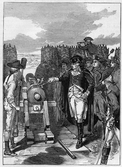Generaal George Washington en het eerste kanonschot bij het Beleg van Yorktown in 1781 door American School
