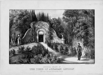 Generaal Grant bij het graf van Abraham Lincoln, Oak Ridge Cemetery, Springfield, Illinois door American School