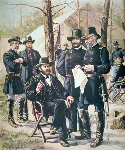 Generaal Ulysses Simpson Grant, commandant van de Unie-troepen bij de Slag om Shiloh, 6-7 april 1862 door American School