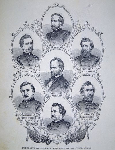 Generaal William Tecumseh Sherman (1820-91) en enkele van zijn bevelhebbers van het Union Army door American School