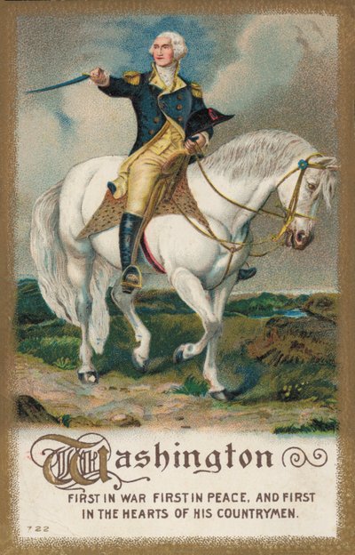 George Washington, op een wit paard door American School