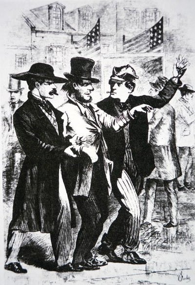 Een kiezer dronken voeren om zijn stem te beïnvloeden bij de verkiezingen van 1864 door American School