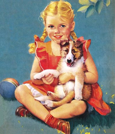 Meisje met Collie Puppy door American School
