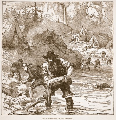 Goudwassen in Californië, uit een boek gepubliceerd in 1896 door American School