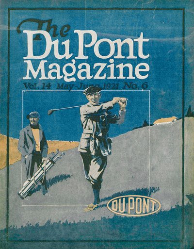 Golfen, vooromslag van het DuPont Magazine, mei-juni 1921 door American School