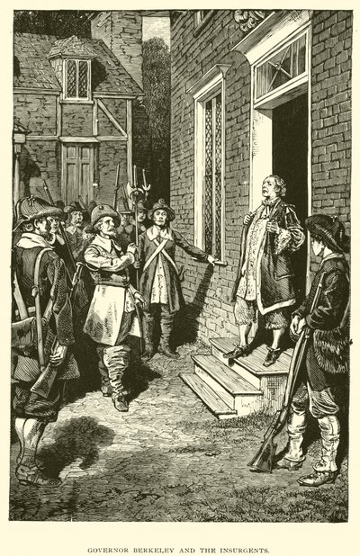 Gouverneur Berkeley en de opstandelingen (litho) door American School