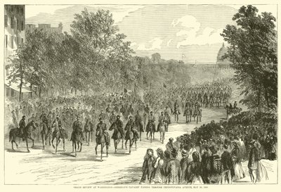 Grote review in Washington, Sheridans cavalerie passeert door Pennsylvania Avenue, 23 mei 1865, mei 1865 door American School