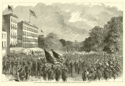 Grote review in Washington, Shermans veteranen marcheren door Pennsylvania Avenue, mei 1865 door American School