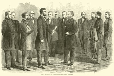 Grant ontvangt zijn benoeming tot luitenant-generaal, mei 1864 door American School