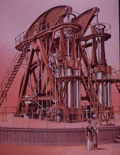 Grote Corliss stoommachine op de Philadelphia Tentoonstelling door American School