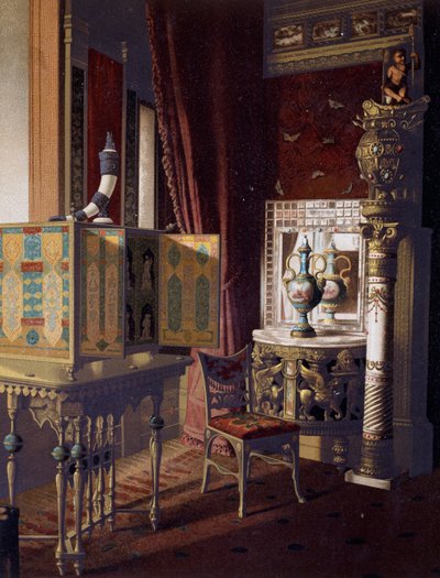 Grote Hal, Van der Bilt Hotel in New York, Slaapkamer, Ca 1840, Kleurgravure door American School