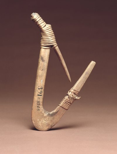 Heilbot haak, ca 1800 (hout en sparrenwortel) door American School