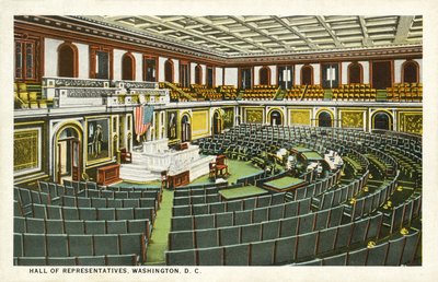Huis van Afgevaardigden, Washington DC, VS (kleur litho) door American School