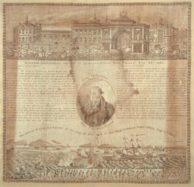 Zakdoek ter herdenking van de aankomst van generaal Lafayette (1757-1834) in 1824 door American School