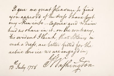 Handschrift en handtekening van George Washington, 1758 door American School